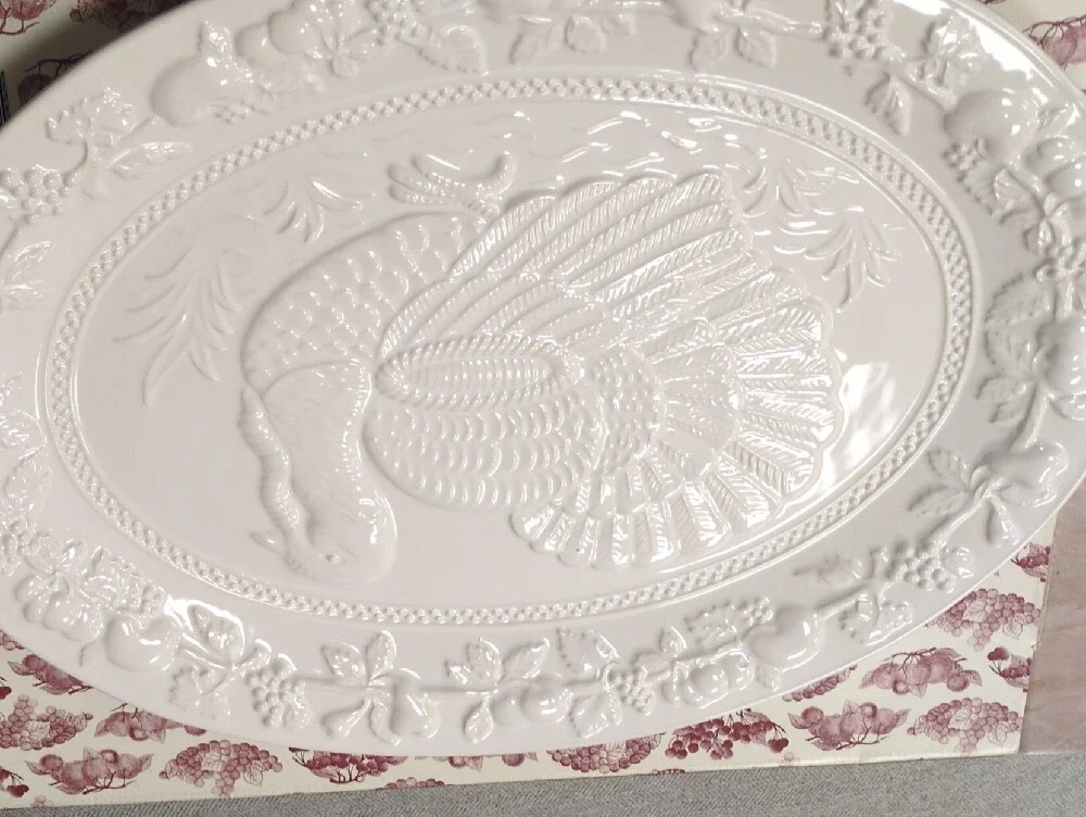 Vintage Embossed White Turkey Serving Platter